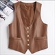 Women's Genuine Leather V-Neck Vest Western Trench Single Breasted Top