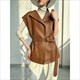 Women's Leather Sleeveless Jacket With Belt - Black Suit Collar Waistcoat