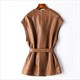 Women's Leather Sleeveless Jacket With Belt - Black Suit Collar Waistcoat