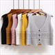 2024 korean fashion v neck loose sleeveless sweater vest women knitted hollow out single breasted short cardigan female knitwear
