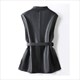 Soft Leather Lace Up Waistcoat Sheepskin Sleeveless Vest With Pocket