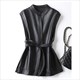 Soft Leather Lace Up Waistcoat Sheepskin Sleeveless Vest With Pocket