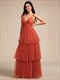 V-Neck See-Through Cake Pleated Bridesmaid Tulle Dress