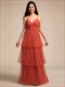 V-Neck See-Through Cake Pleated Bridesmaid Tulle Dress