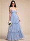 V-Neck See-Through Cake Pleated Bridesmaid Tulle Dress