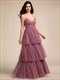 V-Neck See-Through Cake Pleated Bridesmaid Tulle Dress