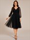 See-Through Lantern Long Sleeve Midi Sequin Tulle Dress