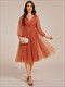 See-Through Lantern Long Sleeve Midi Sequin Tulle Dress