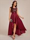 elegante Pailletten-Kontrast-Satin-Kleider mit Rundhalsausschnitt, asymmetrischem Saum und Raglanärmeln