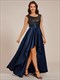 elegante Pailletten-Kontrast-Satin-Kleider mit Rundhalsausschnitt, asymmetrischem Saum und Raglanärmeln