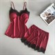 Women's Halter Pajama Set - Red & Black Lace Camisole And Shorts