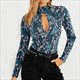 Leopard Print O-Neck Slim Fit Blouse With Hollow Out Long Sleeves