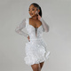 new women mesh sleeve bodycon diamonds birthday party dress tierred ruffles rhinestone pearls night club dress pink