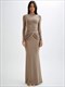 Diagonal Collar Long Sleeve Maxi Dress Solid High Waist Ruched Bodycon
