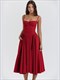 solid pleated hem sling dress women fashion midi sleeveless backless dresses female 2024 summer party evening a-line robes