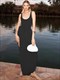 high slit maxi dress for women black sleeveless high waist dress female autumn slim elegant party clubwear 2024