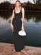 high slit maxi dress for women black sleeveless high waist dress female autumn slim elegant party clubwear 2024