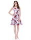 Weiß U-Boot Ausschnitt Floral Ärmellos Skater Kleid Mit Gürtel