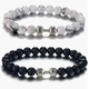 Beaded Charm Bracelets For Men Women Natural Black Lava Stone Bangles Yoga Fitness Jewelry