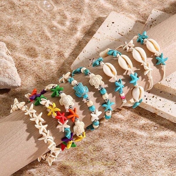 Brownish Yellow Boho Sea Shell Starfish Bracelet For Women Girls ...