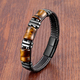natural stone,tiger eye bracelet,black leather rope chain,men bracelet,stainless steel bracelet,women fashion jewelry,e