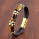 natural stone,tiger eye bracelet,black leather rope chain,men bracelet,stainless steel bracelet,women fashion jewelry,e