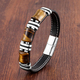 natural stone,tiger eye bracelet,black leather rope chain,men bracelet,stainless steel bracelet,women fashion jewelry,e