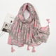 Soft Linen Cotton Leopard Print Tassel Scarf Shawl