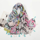 Soft Linen Cotton Leopard Print Tassel Scarf Shawl