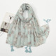 Soft Linen Cotton Leopard Print Tassel Scarf Shawl