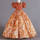 Children's Chiffon Decal Retro Pattern Dress With Waist Striped Princess Skirt