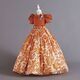 Children's Chiffon Decal Retro Pattern Dress With Waist Striped Princess Skirt