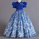 Children's Chiffon Decal Retro Pattern Dress With Waist Striped Princess Skirt