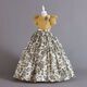 Children's Chiffon Decal Retro Pattern Dress With Waist Striped Princess Skirt