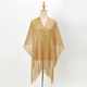 Bright Silk Sunscreen Shawl With Gold Silver Shiny Lace Tassel
