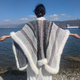 women's fur coat cape poncho wool warm fashion striped knitted shawl cloak with fur trim luxury faux fur poncho cape cardigan