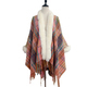 Striped Faux Fur Collar Cape Coat Knitted Poncho Wrap Fringe Cardigan