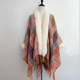 Striped Faux Fur Collar Cape Coat Knitted Poncho Wrap Fringe Cardigan