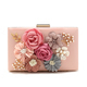 Women Evening Clutch Bag With Pearl Diamonds Glitter Pink Shoulder Handbag