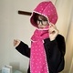Knitted Hooded Scarf With Bow Print And Lace Trim