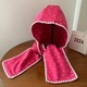 Knitted Hooded Scarf With Bow Print And Lace Trim