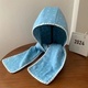 Knitted Hooded Scarf With Bow Print And Lace Trim