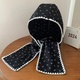 Knitted Hooded Scarf With Bow Print And Lace Trim