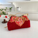 Embroidered Evening Bag With Metal Handle Chain Shoulder Clutch