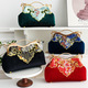 Embroidered Evening Bag With Metal Handle Chain Shoulder Clutch