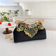 Embroidered Evening Bag With Metal Handle Chain Shoulder Clutch