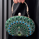 Peacock Pattern Evening Clutch With Rhinestone Shoulder Strap