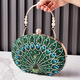 Peacock Pattern Evening Clutch With Rhinestone Shoulder Strap