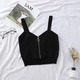 solid slim crop top women summer t-shirt elastic camis women zipper fly camisoles knit backless off shoulder tops