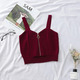 solid slim crop top women summer t-shirt elastic camis women zipper fly camisoles knit backless off shoulder tops
